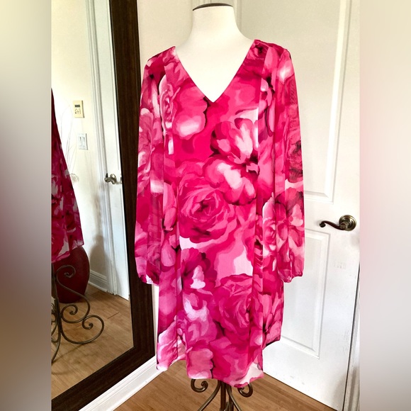 INC Floral Chiffon Bow Back Pink & Ivory Dress - Picture 3 of 7